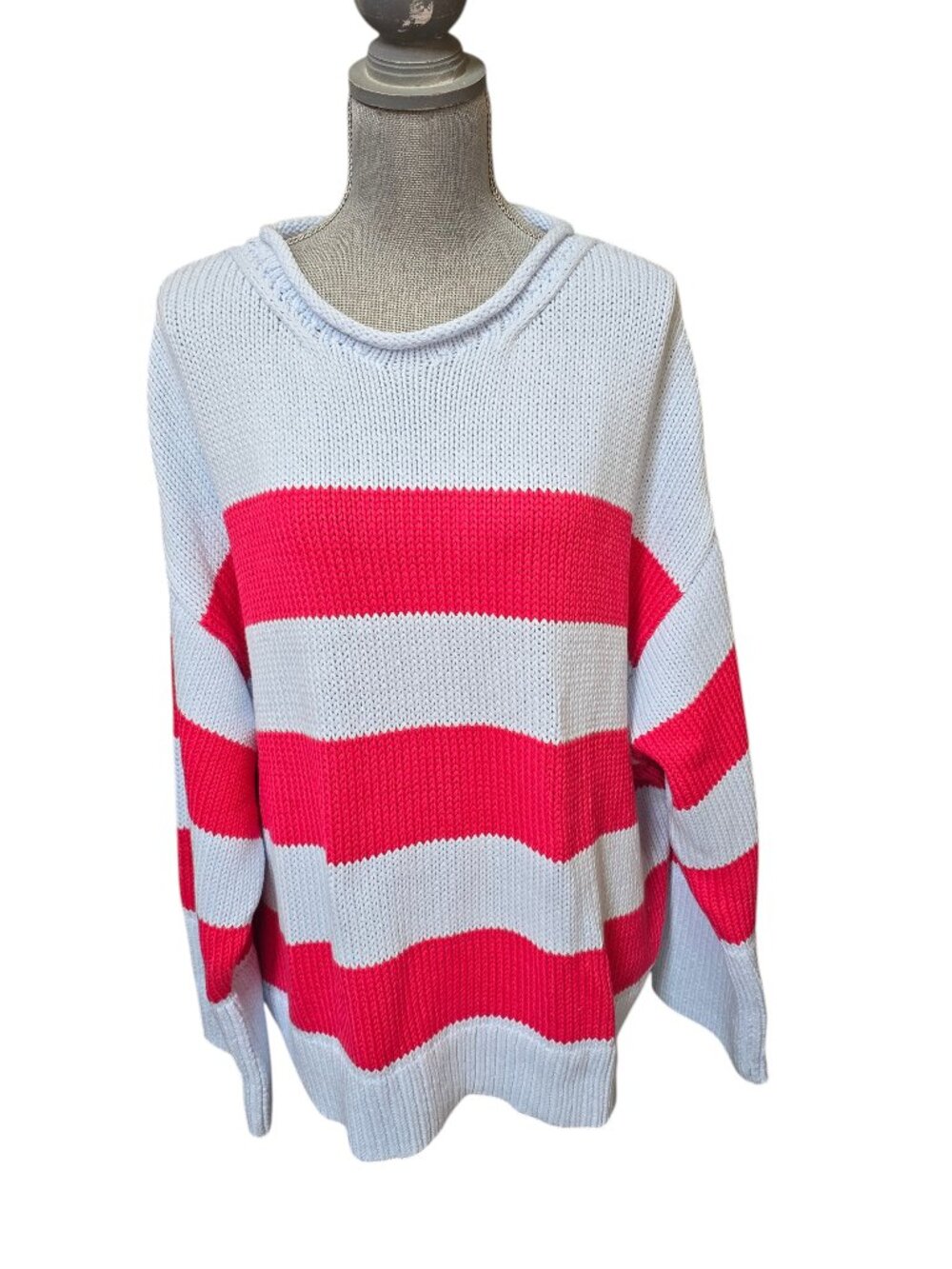 Banana Republic Women's Roll UP Neck Sweater XXL Light Blue Beige Cotton NWT